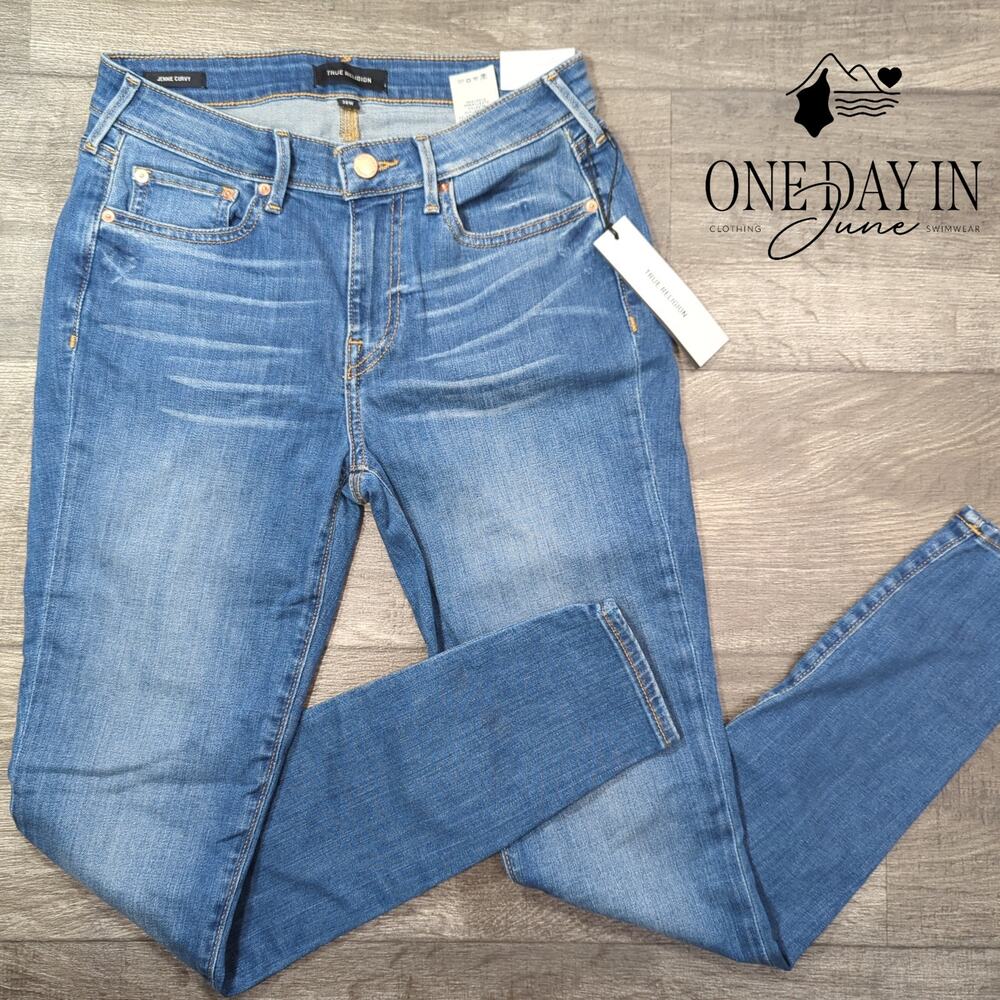 True Religion Jennie Curvy Skinny Jeans Blue Mid Rise NWT Size 28 (6)